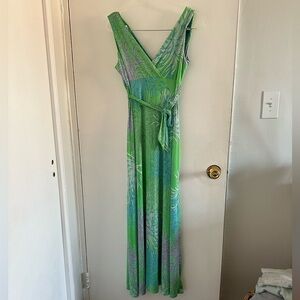 Green and Blue Patterned Women's Dress